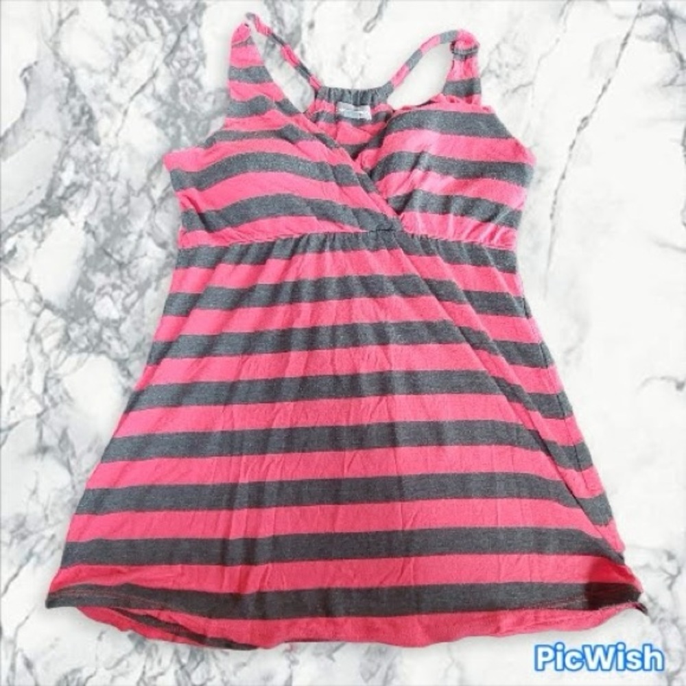 Warehouse Red and Gray Striped Tank Top